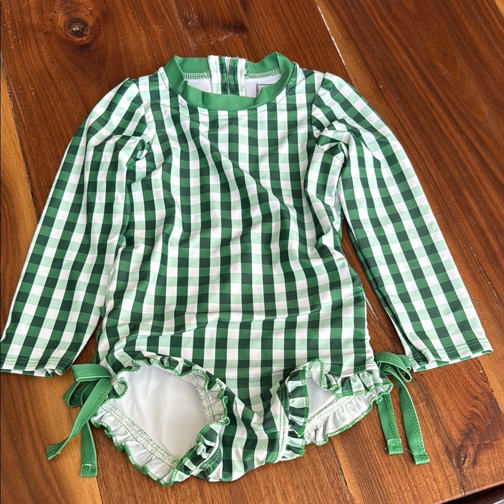 Green Checkered Sugar Bee Kids Swimwear